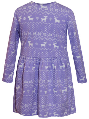 Платье "Зимний узор" с оленями - Размер 110 - Цвет фиолетовый - Картинка #2