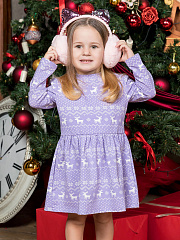 Платье "Зимний узор" с оленями - Размер 110 - Цвет фиолетовый - Картинка #1